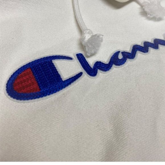 Champion Reverse Weave Embroidered Logo Hoodie Spell Out Script Blue - Picture 2 of 9